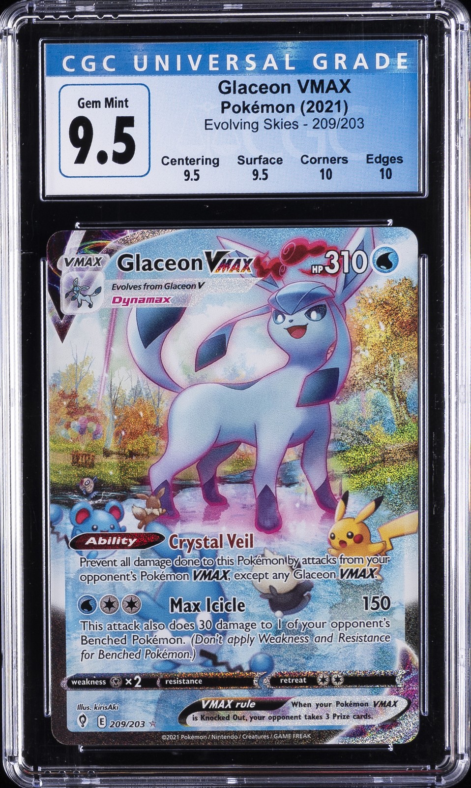 2021 POKEMON EVOLVING SKIES #209 GLACEON VMAX CGC 9.5