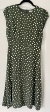 LOFT Petites Green White Abstract Fit & Flare Knee Dress Cap Sleeve 6P