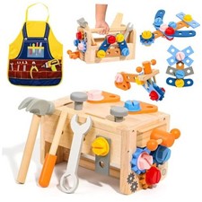 Kids Tool Set with Apron, 39 PCS Wooden Toddler Tool Bench Box Montessori