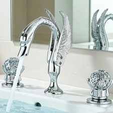 Chrome 3 Holes 8 In Widespread Swan Bathroom Sink Faucet Vanity Basin Mixer Tap