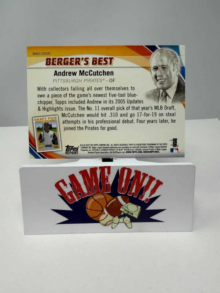 2016 Berger's Best Series 2 Baseball Andrew McCutchen Card # BB2-2005 - Image 2 of 2
