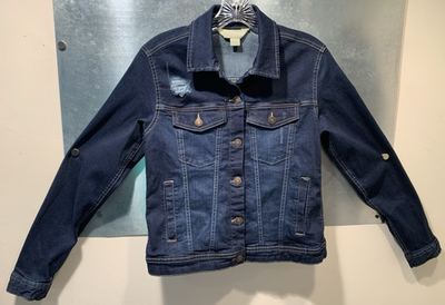 #ad #ad VINTAGE Roebucks Stretch Denim Jacket Womens S Blue Sears Trucker Distressed $21.00