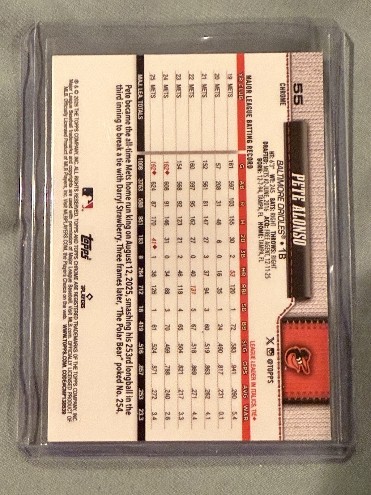 2026 Topps Chrome Baseball Pete Alonso Blue 125/150 view 2