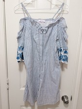 Parker Womens Keegan Shirt Dress, Blue, X-Small Striped Off The Shoulder Straps