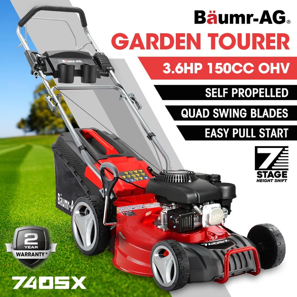 BAUMR-AG 18" 150cc Self Propelled Lawn Mower 7-Height OHV 4-Stroke Lawnmower