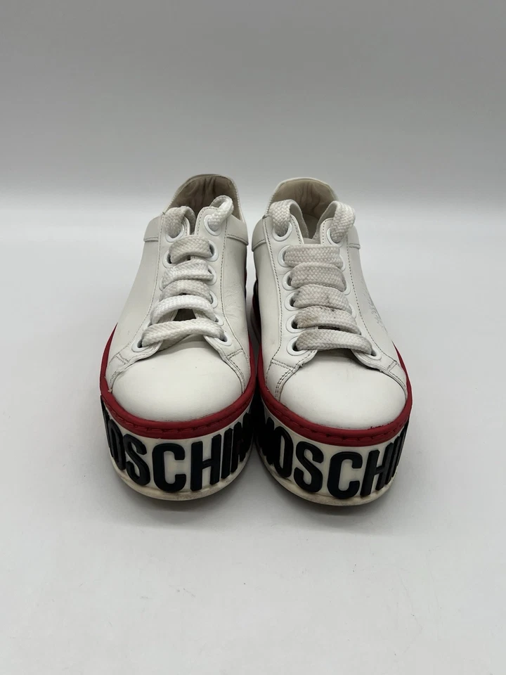 Moschino Women’s Size 37 US 6.5 White Leather Platform Fashion Sneakers Shoes. - Image 2 of 4