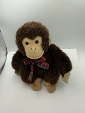 Vintage Dakin 1985 Plush Stuffed Monkey With Plaid Ribbon 7" Made in Korea