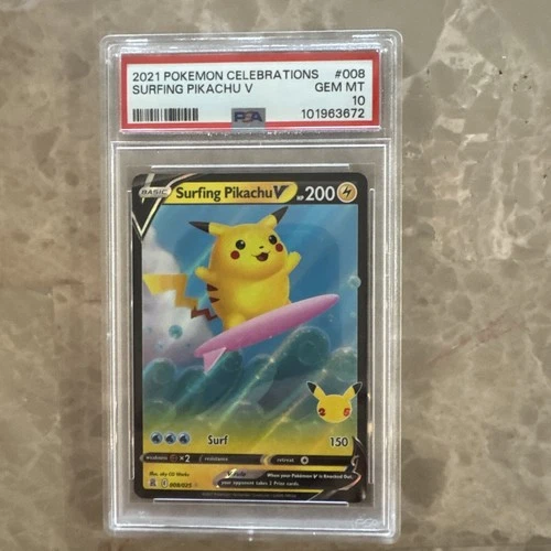 2021 Pokemon SURFING PIKACHU V #008/025 Celebrations - PSA 10 💎