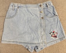 Vintage Y2K Disney Skort Blue Denim Mickey Minnie Embroidery Size 11 Cotton