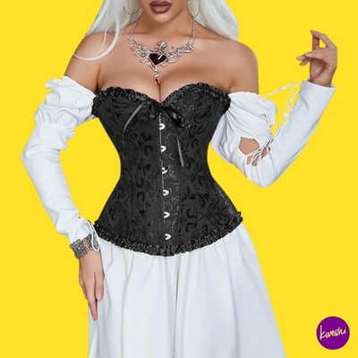 YUMMY BEE Damen Gothic Korsett Top, Schwarz Brokat, UK 22 | EU 50 | US 18