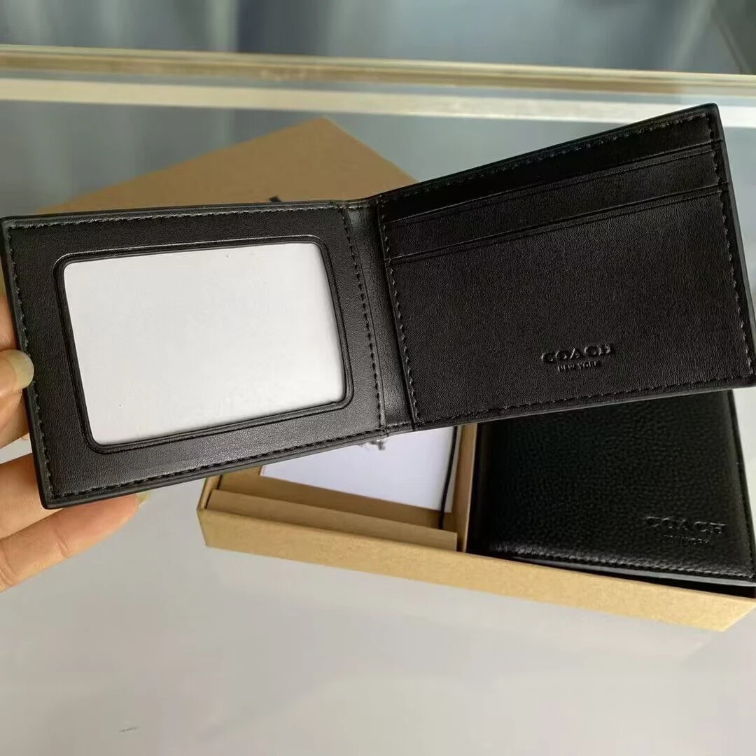Coach Boxed 3 In 1 Men's Wallet Gift Set smooth leather Black