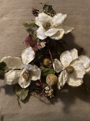 3  Large Floral Picks Soft White MAGNOLIA  w/Fruit Pear Berries
