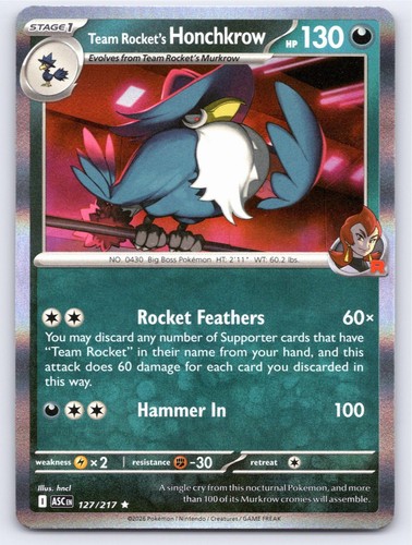 POKEMON TEAM ROCKET'S HONCHKROW ASCENDED HEROES 127/217 HOLO NM A5346 FREE S&H
