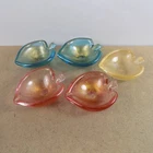 5 Murano Art Glass Spade Bowls Gold Flecks Pink & Blue 3.75"x3" Vintage VGC MCM