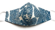 Slate Blue Pineapple Hawaiian Print Cotton Face Mask Triple Layer With Nose Wire