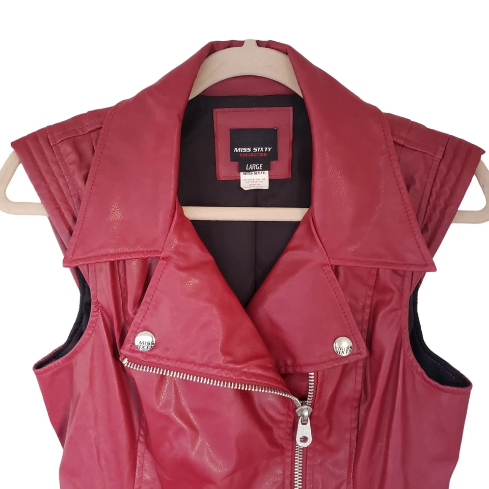Miss Sixty Italy Vest Red Faux Leather Biker Moto RARE Vintage Y2K - Изображение 4 из 4