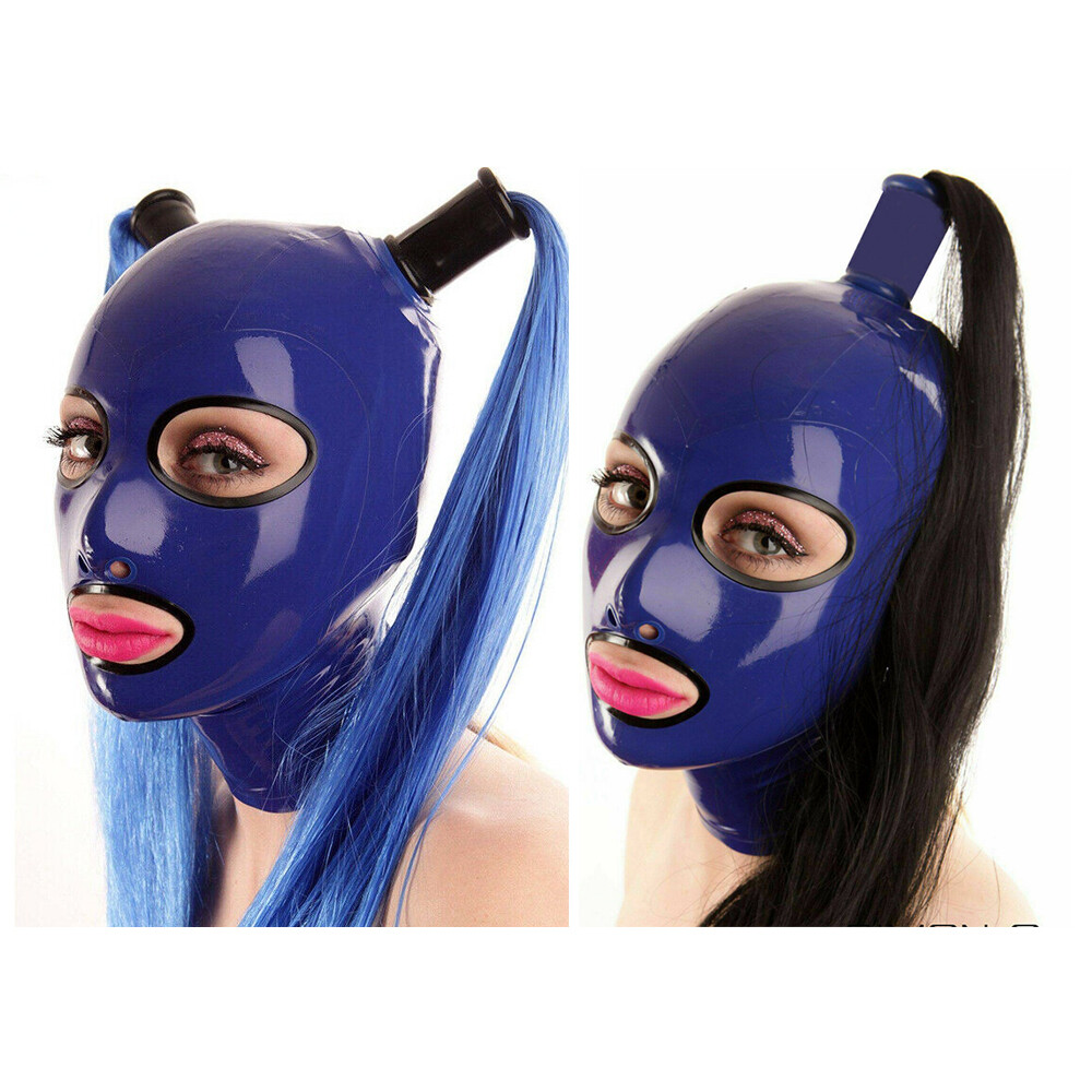 Latex Haube, Gummi, Lustige Maske, Rot Mit Augen  Und Mund Reißverschluss Design,XX Large