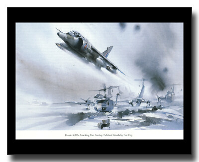 Hawker Siddeley Harrier GR3 strike Port Stanley Huey framed picture Eric Day