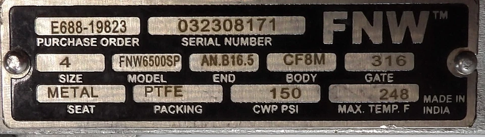 FNW Figure 6500 4" 316L Stainless Steel Flanged Knife Gate Valve FNW6500SP - Image 2 of 4