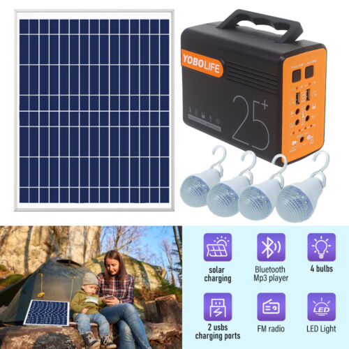 Solar Panel Kit Power Generator Portable Battery Pack Power Station with 4 Bulbs - Picture 1 of 35