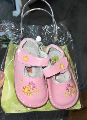 toddler girl shoes Mary Jane sz pink flowers leather upper Flexi