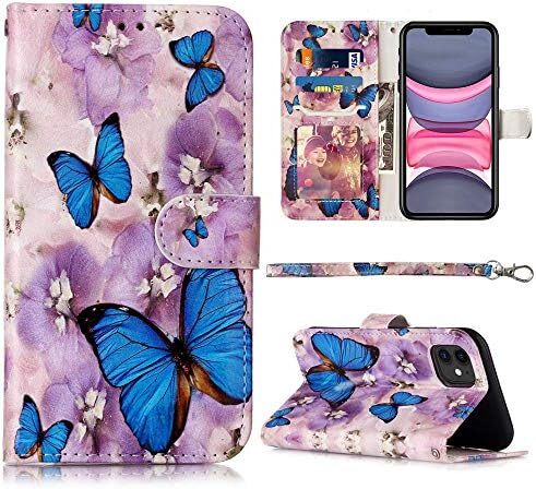 Compatible with iPhone 11 Wallet Case, Floral Pattern Premium PU Leather [Wrist