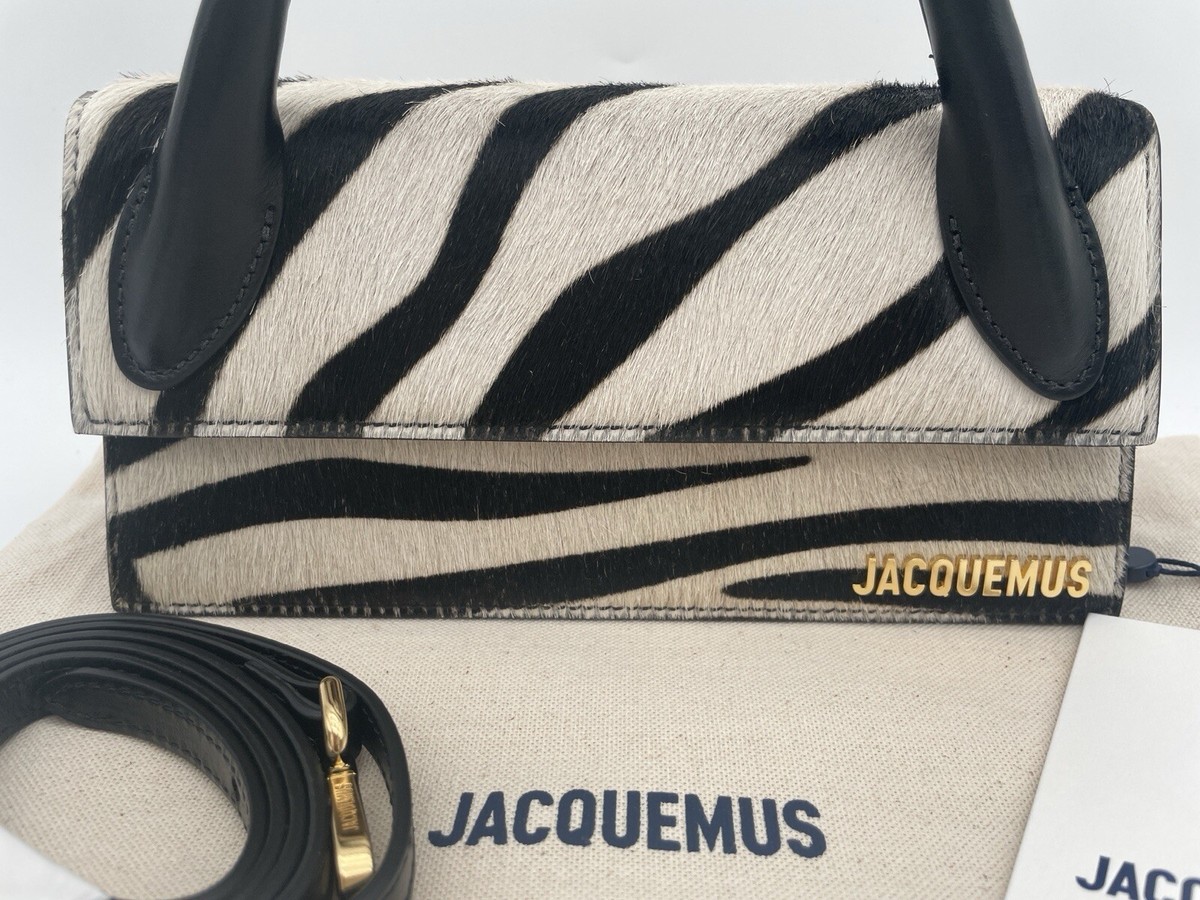 JACQUEMUS CALF HAIR ANIMAL PRINT LONG MINI SHOULDER ZEBRA BAG