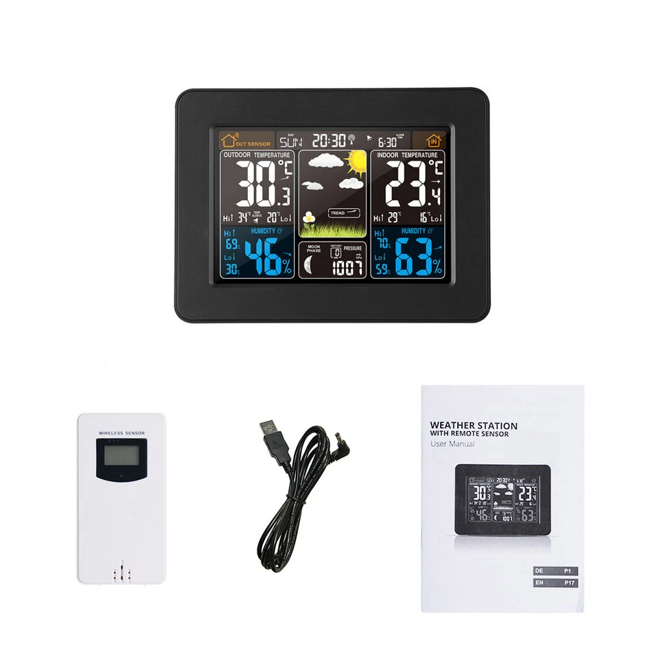 Weather Station Indoor/Outdoor Wireless Temperature Humidity Table Clock K5V6 - Image 2 of 4