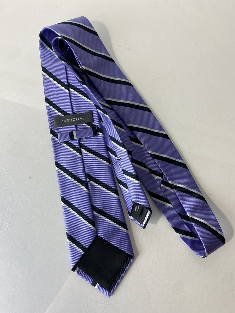 Merona Necktie Purple Gray Striped 100% Silk Men's Tie 3.25