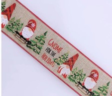 2.5" Wired Christmas Ribbon 5 Yards HAND ROLLED HOLIDAY GNOME For The Holidays