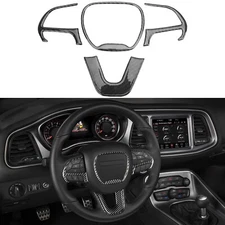 Carbon Fiber Steering Wheel Cover Trim for 15+ Dodge Challenger Charger Durango