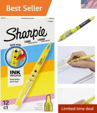 12 Liquid Highlighters, Micro Chisel Tip - Bright Yellow Ink with Visible Supply