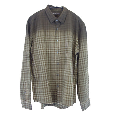 Michael Kors Hemd Grau Grün Herren Größe XL Slim Fit Leinen Baumwolle Np159 Neu