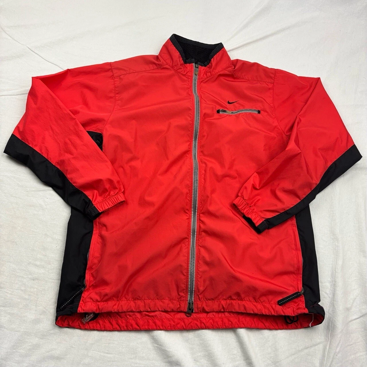 Nike Adult Windbreaker Jacket Full Zip Red Black Logo Size Large