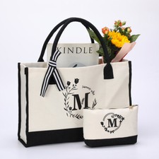 Initial Nylon Tote Bag  Makeup Bags Mother Birthday Gifts for Women Girls