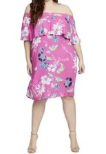 RACHEL Rachel Roy Tropical Dress Women Size 0X Hot Pink Off the Shoulder New 129