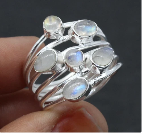925 Silver Ring / Moonstone/ Multi stone Ring/ statement ring/ Women's  All Size