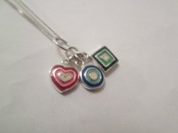 Sterling Silver Necklace With 3 Enamelled Pendants Inc. Heart Sterling Silver Necklace With 3 Enamelled Pendants Inc. Heart
