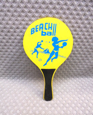 Vintage Beach Ball Paddle Racquet Wood Yellow Beach Scene