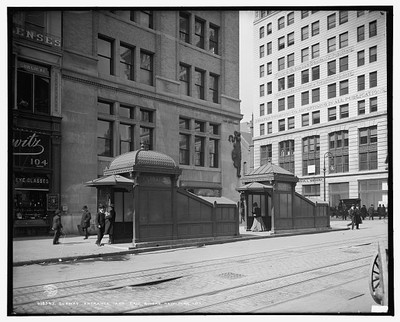 Subway entrance,exit kiosks,buildings,New York,NY,Detroit Publishing Co,c1905