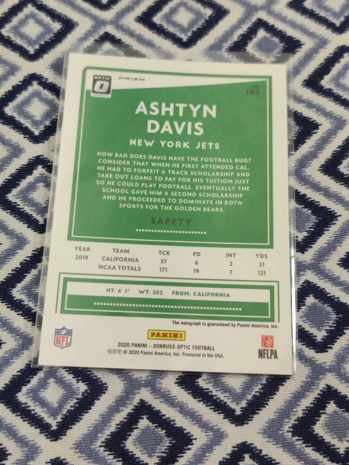 2020 Panini Optic #145 Ashtyn Davis Auto RC Gold New York Jets  - Image 4 of 4
