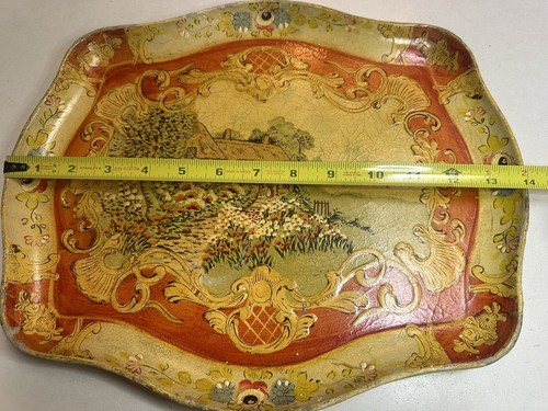Vintage Paper Mache Tray Country Cottage Scene Alcohol Proof Made In Japan - Picture 5 of 6
