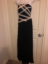 Nicole Miller Collection Silk Black Full Length Dress With Lace Ribbons Size 2