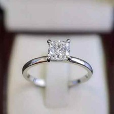 Image of 1.30 Ct Cushion Cut Moissanite Solitaire Engagement Ring 14k White Gold Plated