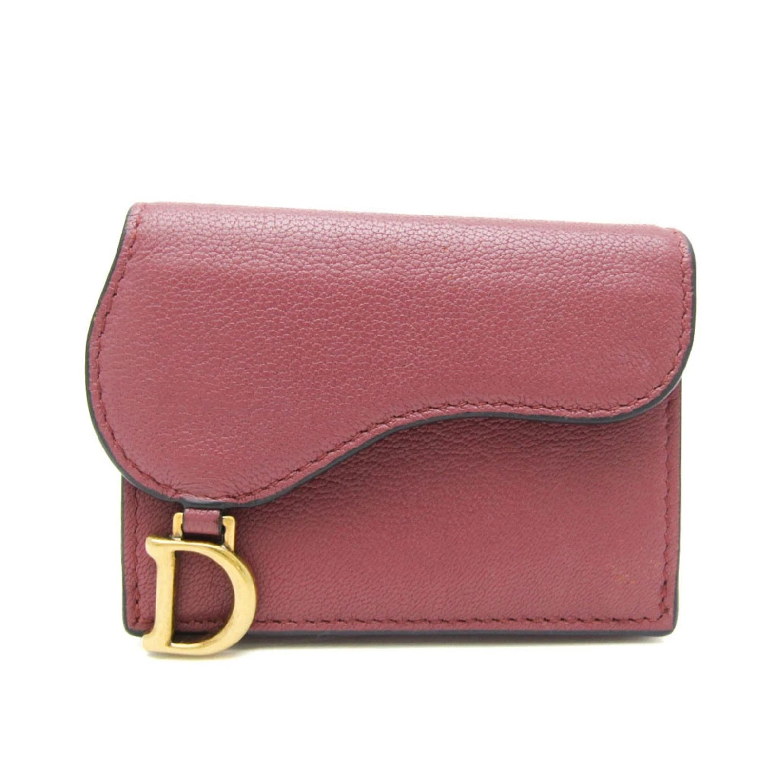 Christian Dior Selle Portefeuille Triple Cuir Poussière Rose Or Logo Charm Femme