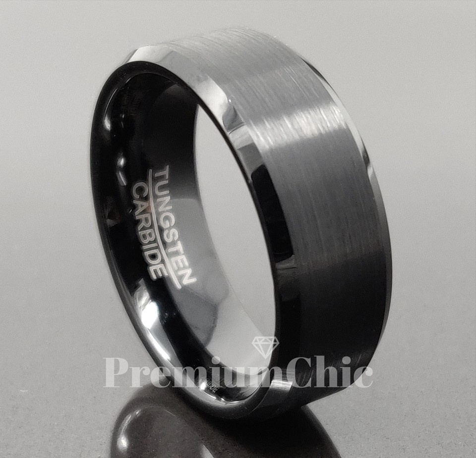 Men's Brushed Tungsten Polished Edges Wedding Band In Tungsten 8mm Size 10 | MADANI Rings - Foto 5