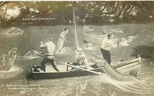 1912 Canada Fishing exaggeration Canadian men having fun Postcard RPPC 24-10702