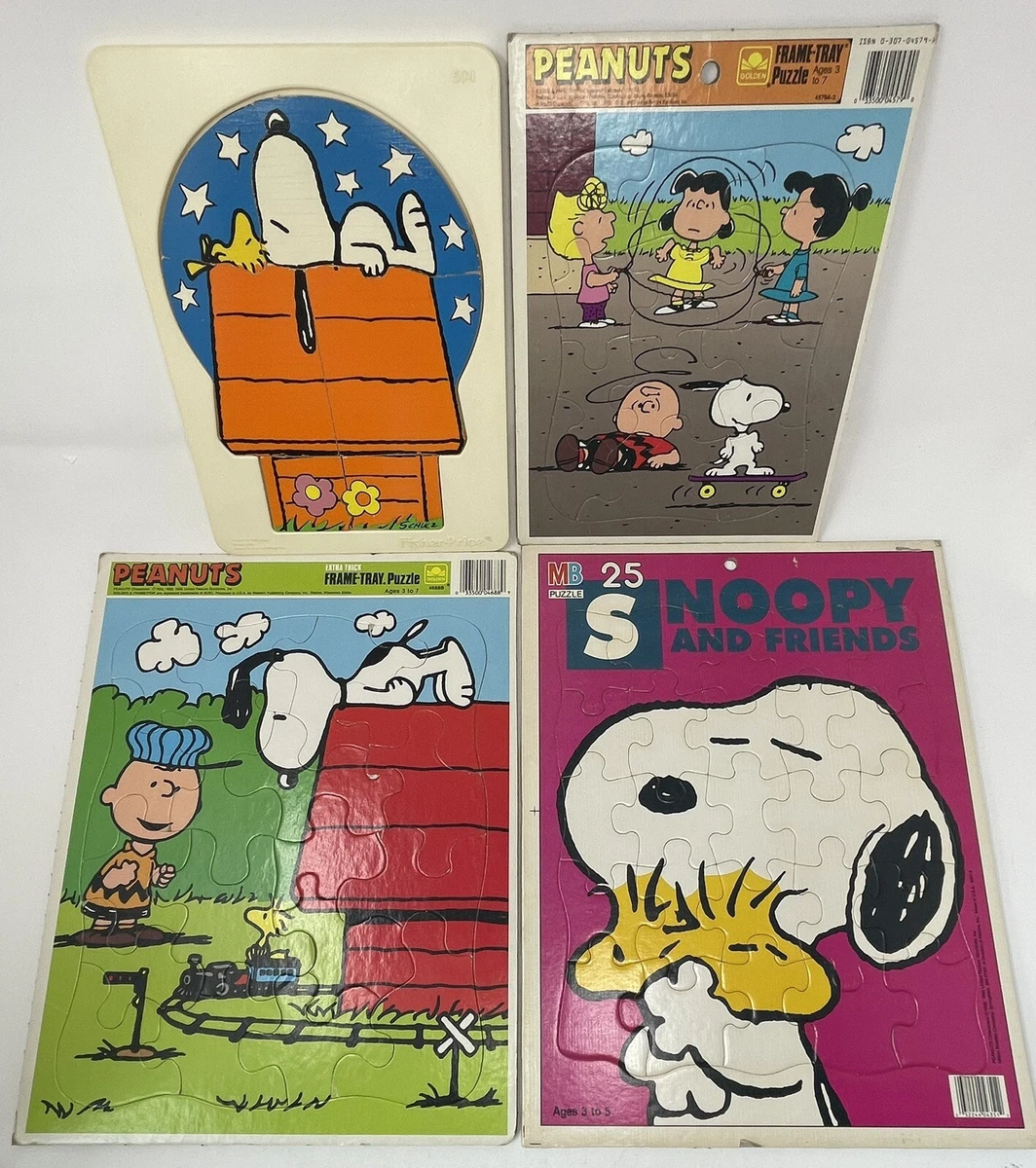 Peanuts 4 Puzzle Lot Snoopy Vintage Train Charlie Brown Frame Tray