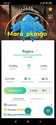 Pokemon Shiny Regice Special BG Under 2500CP 3moves - TRA'DE GO - Description