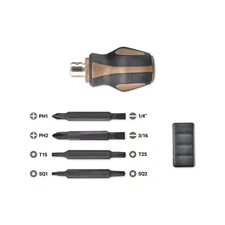Stubby Screwdriver, 9-In-1, Includes 4 Double-Sided S2 Steel Bits, Magnetic, 3%